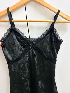 H &amp;M Black Velvet Lace Trim Dress