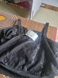 Sequined Black Crop Top