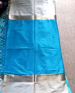 Blue Saree With Beige Border