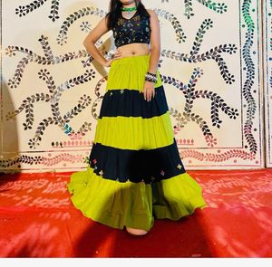 Green Nd Black Navratri Skirt