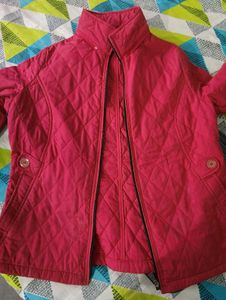 Red Quilted Zip-Up Jacket