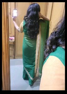 Elegant Green &amp; Gold Saree dabka zari work blouse