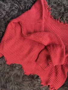 Red Distressed Knit Sweater