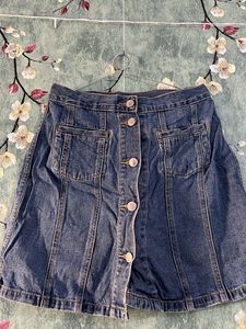 Denim Button-Front Skirt
