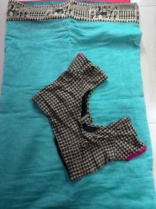 Teal Green with Ethnic Print Border Saree
