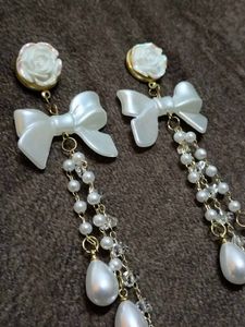 Bow &amp; Pearl Dangle Earrings