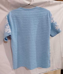 Blue Embroidered Women's Top