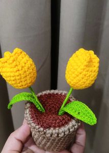 Handmade Crocheted Yellow Tulip Plant