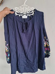 Cotton Top With Embroidered Sleeves
