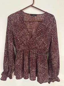 Maroon Printed Shein Peplum Top - Size M