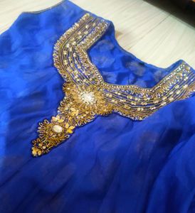Net Anarkali Blue Gold  With Chudidar