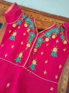 Pink Embroidered frock with pattu duppata