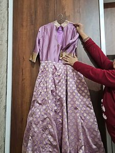 Partywear  Lavender Full Flayered Silk Gown