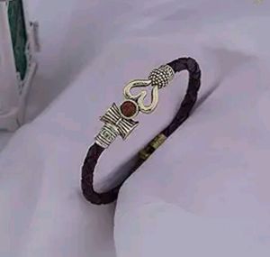 Rudraaksh Om Leather Bracelet