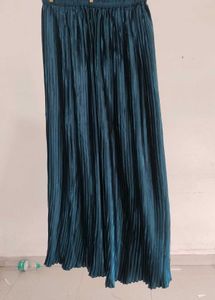 Teal Pleated Long Skirt
