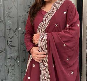 Burgundy Anarkali Suit with Dupatta