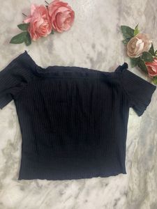 Black Off-Shoulder Ribbed Top