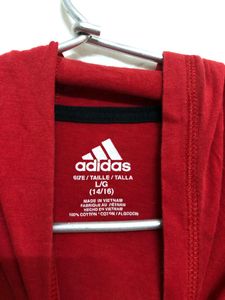Adidas Red Long Sleeve Cotton Hoodie