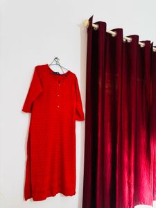Red Solid Kurta Dress