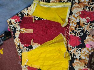Yellow,Mehroon Sharara Haldi Suit