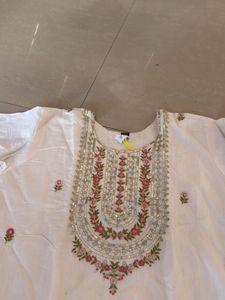 White Embroidered Kurti Set