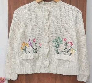 Floral Embroidered Knit Cardigan