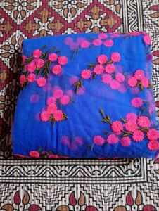 Blue Net Saree With Padded Blouse