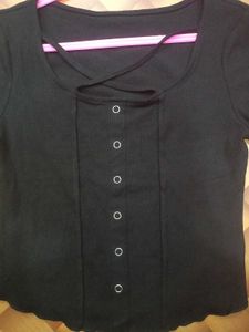Cute Black Button Top
