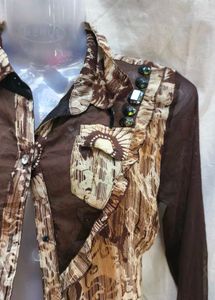 Brown Patterned Sheer Top