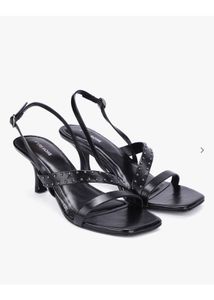 Black Studded Kitten Heel Sandals