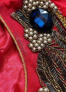 Women Red Georgette Beads Straight Palazzo Suit