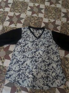 White and Black V-Neck Top