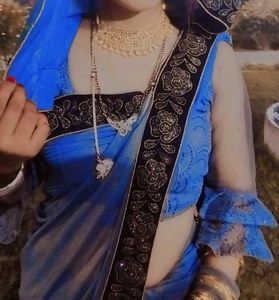 Blue Saree with Embellished Border