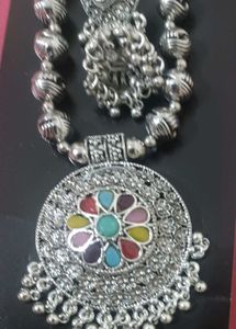 Black metal necklace set with Jhumka Earrings