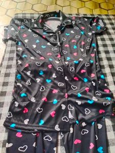 Heart Print Night Dress (Top Pant Set)