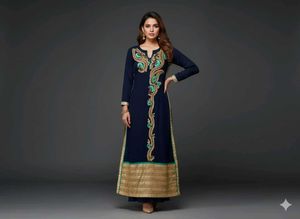 Elegant Navy Blue Embroidered Kurta