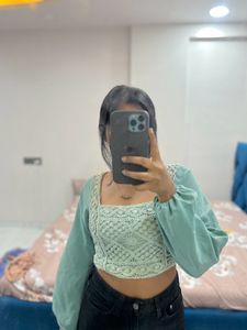 Sage Green Crochet Detail Top
