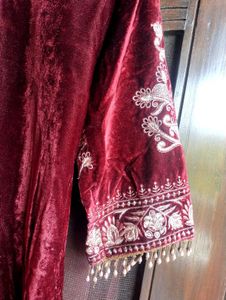Embroidered Velvet Suit Set