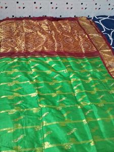 It Is Green Pure Kanjivaram With Big Maroon Silk