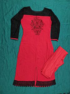 Red &amp; Black Kurti Set