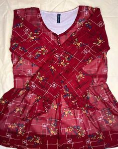 Floral Printed Red Top with Button Detailing