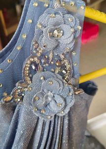Sparkling Blue Asymmetric Party Frock &amp; Bag