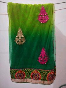 Green Embroidered(Net) Saree + Petticoat+ Blouse