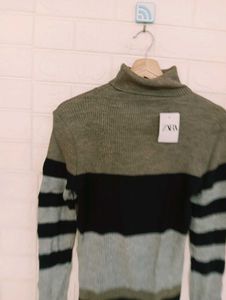 highneck a Striped Turtleneck Sweater