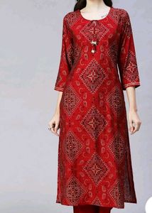 Elegant Red Bandhani Kurta – XL Size