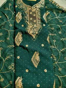 Semi Stitched Embroidery Suit With Stones Work
