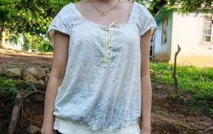 Blue Textured Cap Sleeve Top