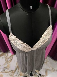 New Grey Lace Trim Nightgown