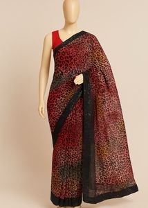 Sequins Red Saree With Blouse