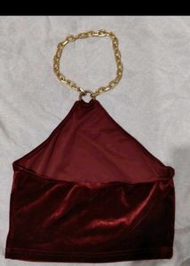 Burgundy Velvet Chain Halter Top